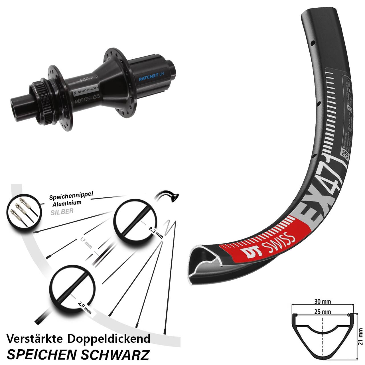 Centerlock Hinterrad 29 Zoll DT Swiss EX471-370 Hybrid 8-11 fach 12x142
