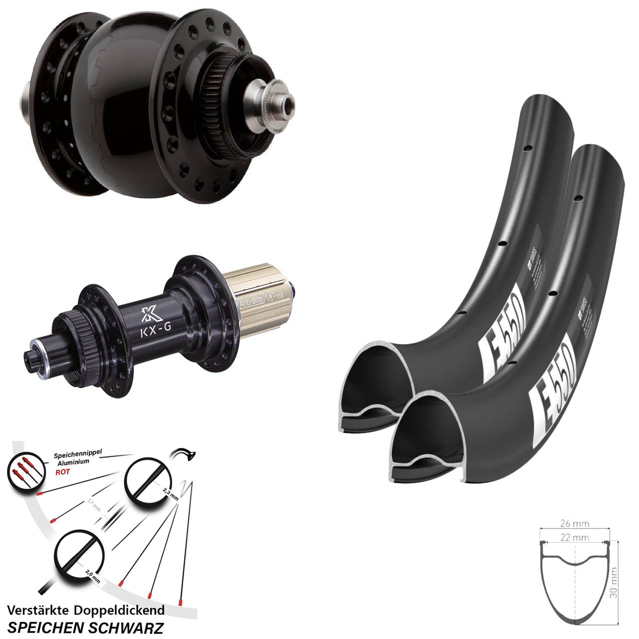 Laufradsatz Centerlock SON 28 Zoll DT Swiss E 550 KX-G 8-12 fach HG QR