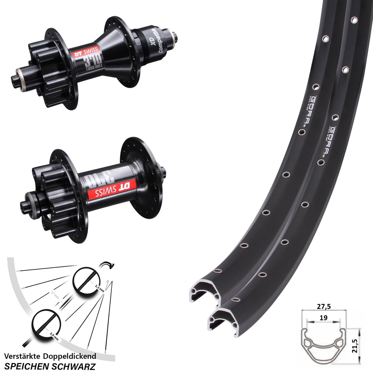 Laufradsatz 6-Loch 28-29 Zoll Gora 19 DT Swiss 370 SRAM XD für Schnellspanner