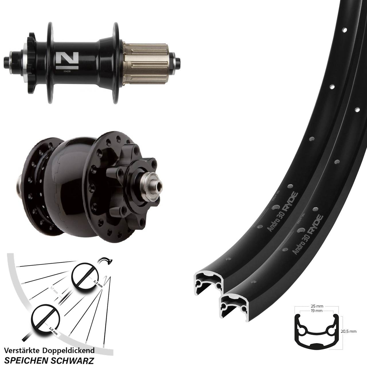 Laufradsatz 6-Loch QR 29 Zoll Ryde Andra 30 Disc Novatec D-042SB SON 28 8-11 fach HG