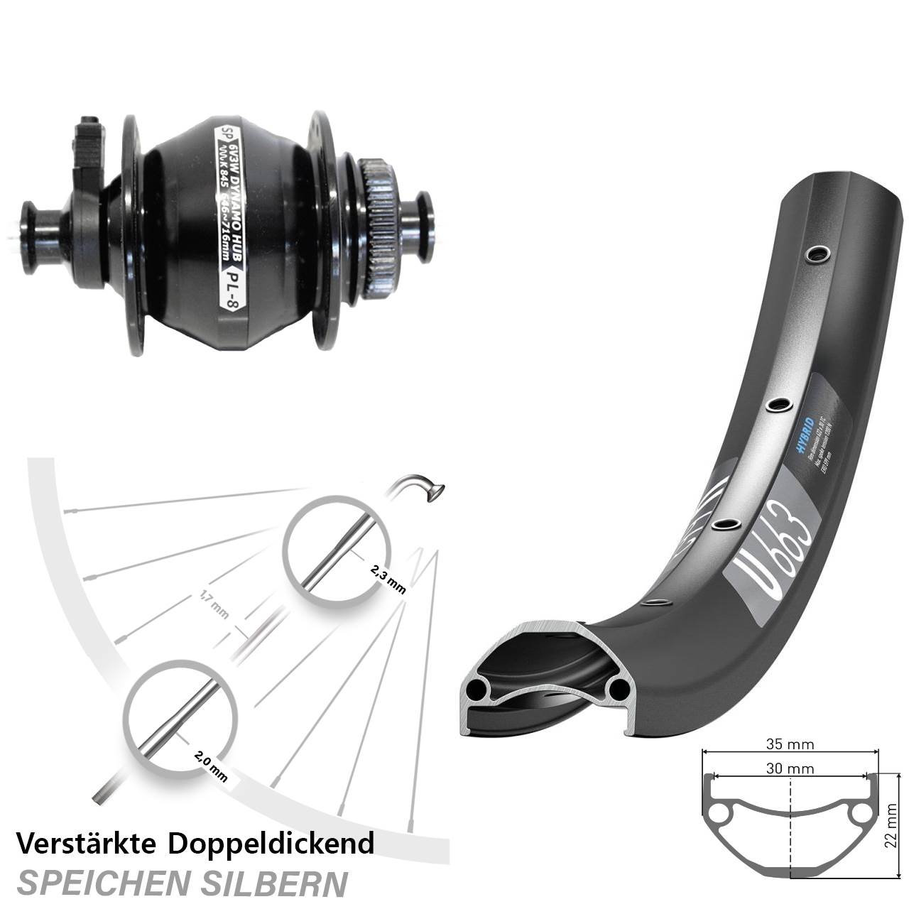 DT Swiss U663 Shutter Precision PL-8 28 Zoll Centerlock Dynamovorderrad für Schnellspanner