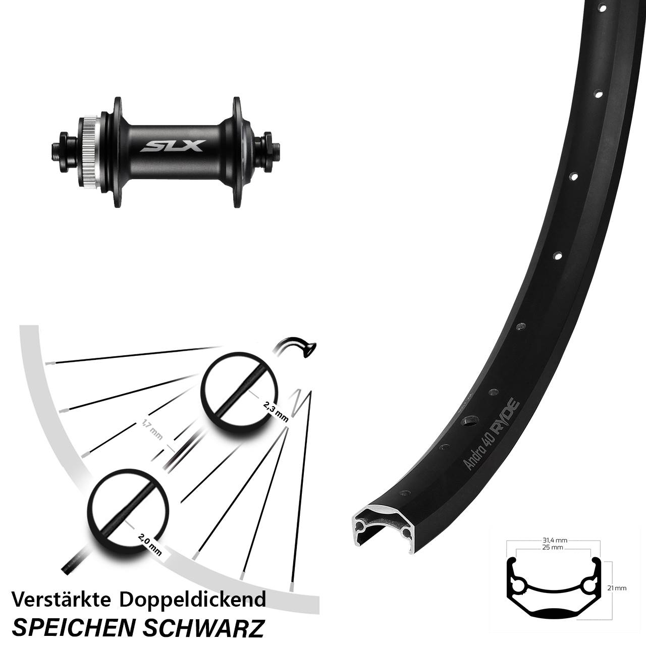 Vorderrad 28 Zoll Ryde Andra 40 Disc Shimano SLX Centerlock QR