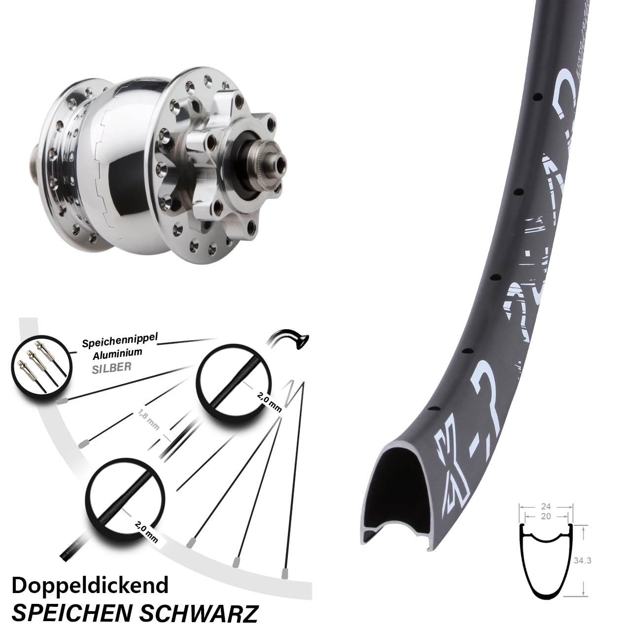 Nabendynamovorderrad 6-Loch 29 Zoll KX-R Road SON 28 poliert für Schnellspanner