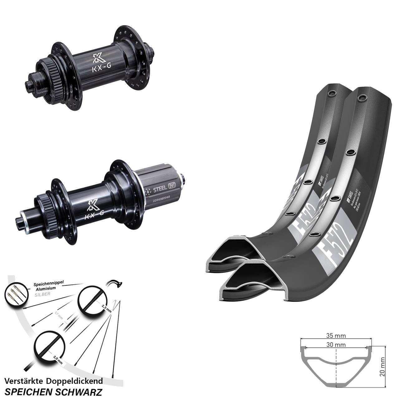 Laufradsatz Centerlock 29 Zoll DT Swiss F 572 KX-GS verstärkt 8-12 fach HG QR