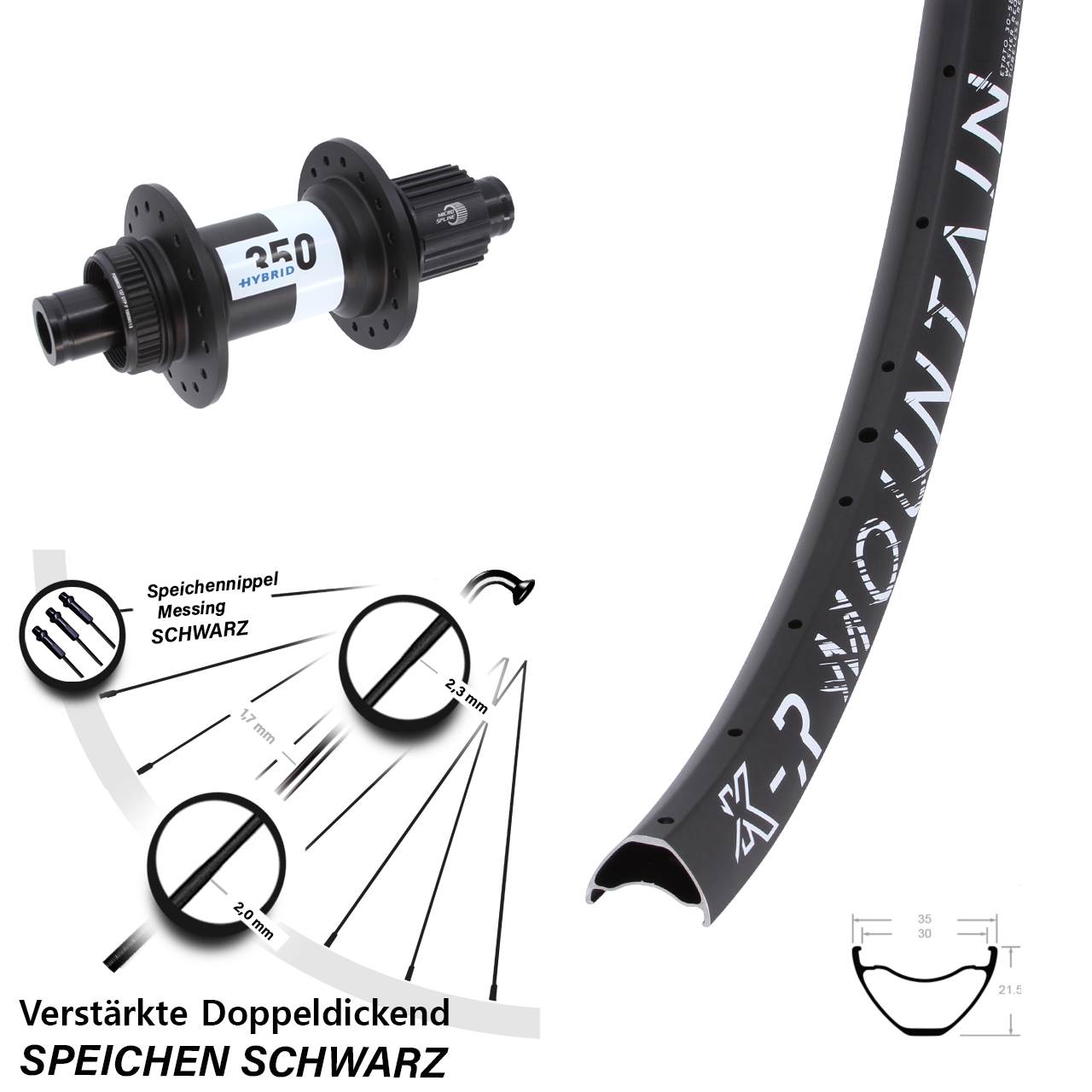 KX-R Mountain DT Swiss 350 Hybrid 29 Zoll Hinterrad Centerlock 12x148 Shimano Micro Spline