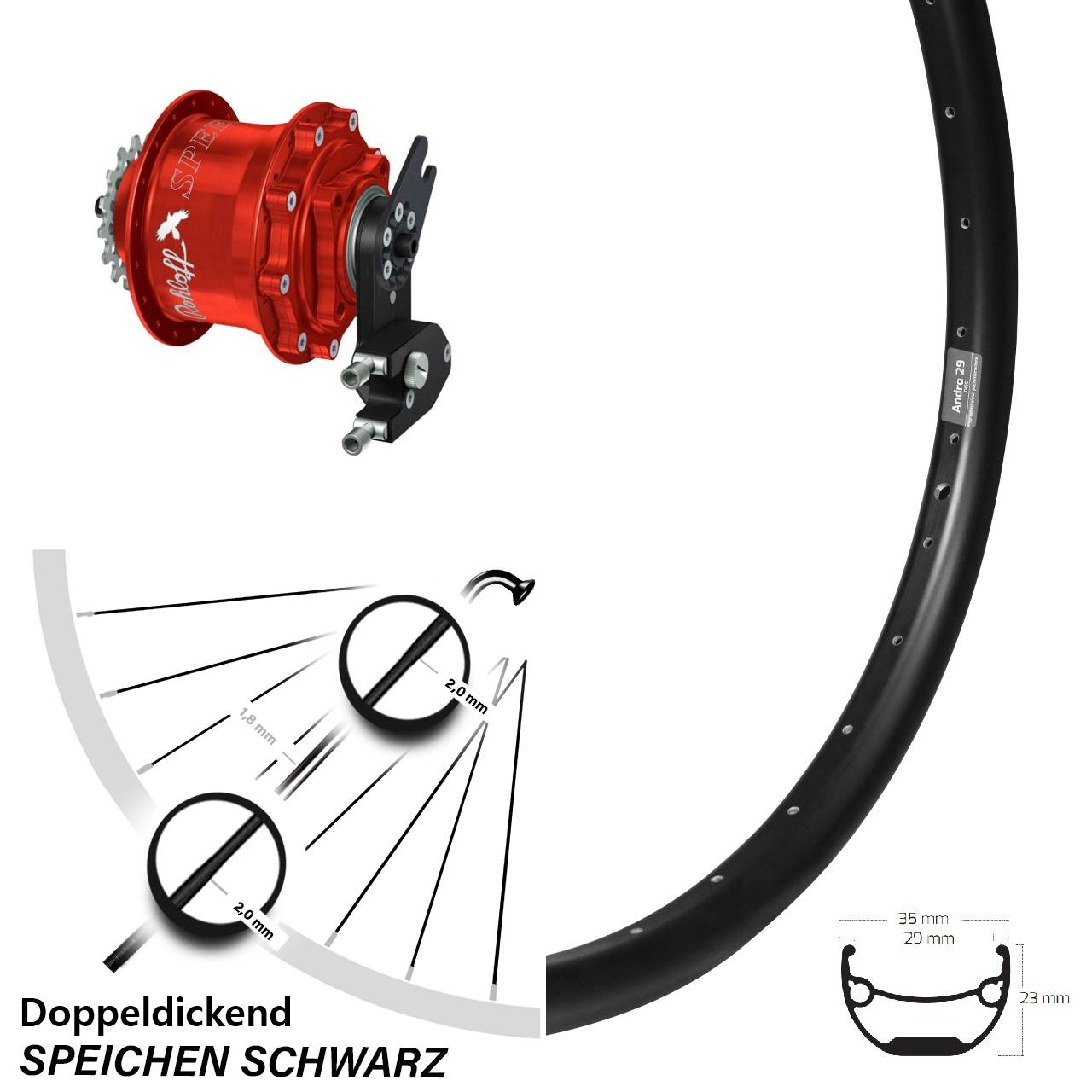 Rohloff CC OEM2 rot Hinterrad Ryde Andra 29 Zoll Disc