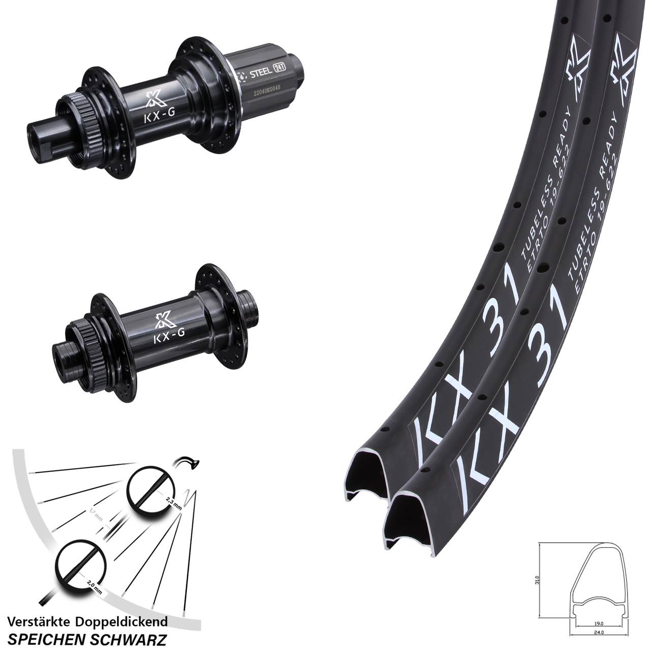 KX-GS 31 Stahl Freilauf 28 Zoll Disc Laufrad-Satz 12x100/142 8-12 fach HG