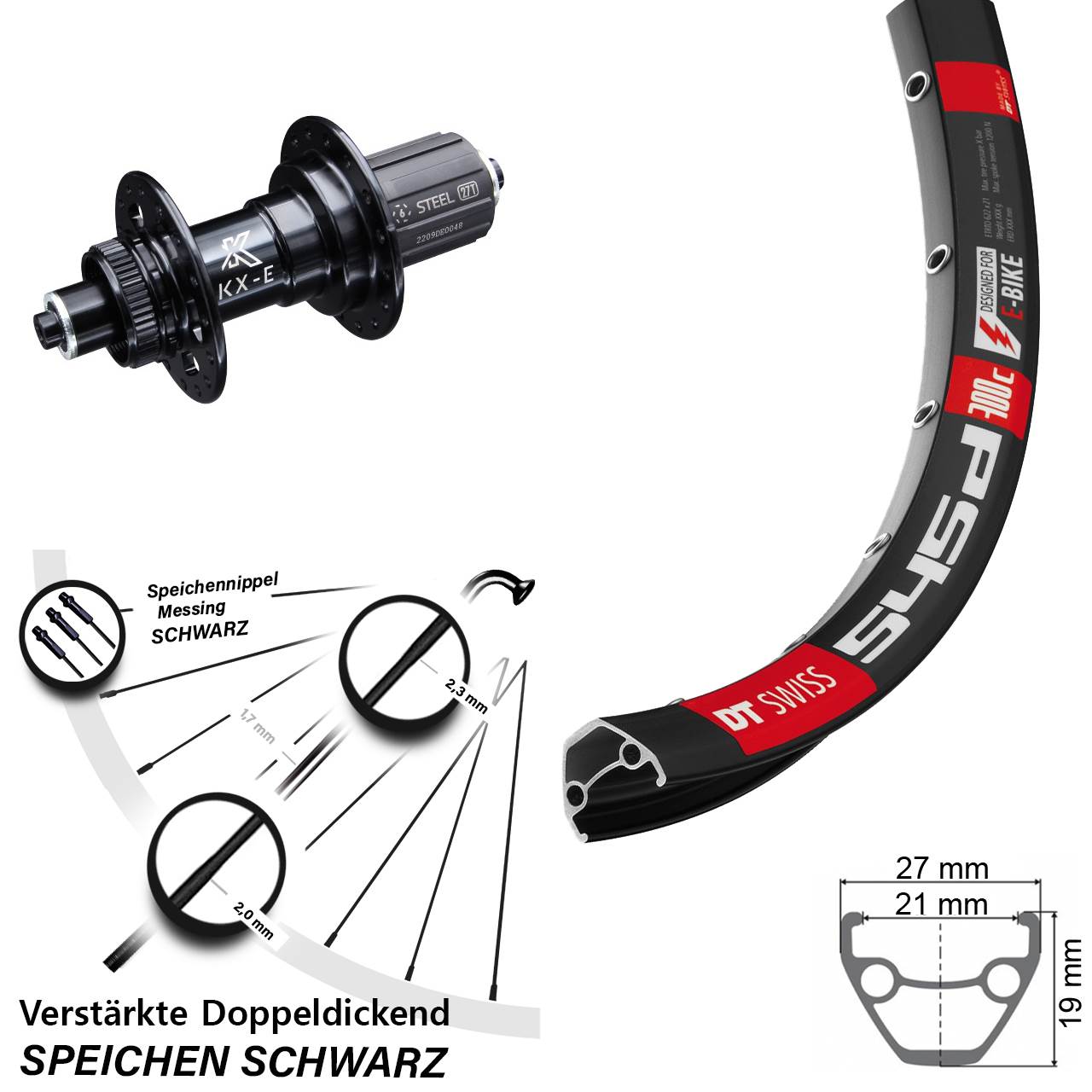DT Swiss 545d KX-E 26 Zoll Disc Hinterrad für Schnellspanner 8-12 fach HG