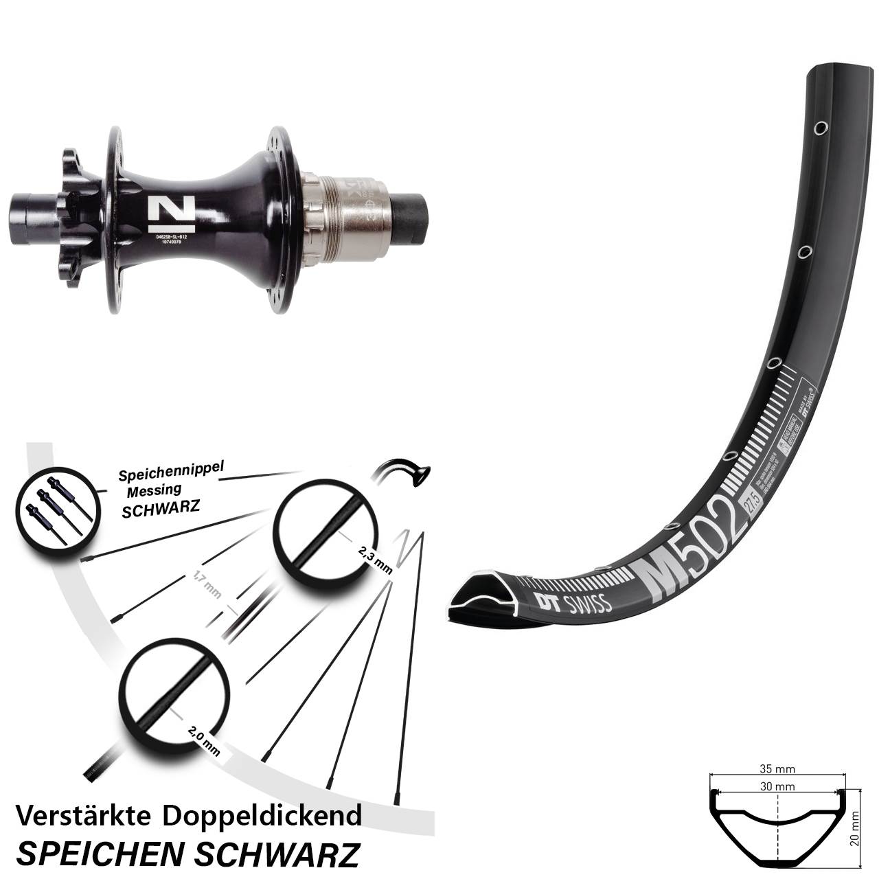 29 Zoll DT Swiss M502 Novatec D462SB Disc Laufrad 12x148 XD