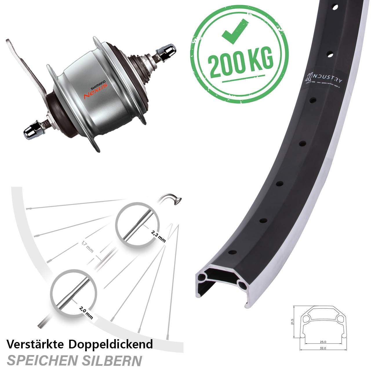 20 Zoll KX Industry Shimano Nexus 8 Gang Hinterrad mit Rücktrittbremse