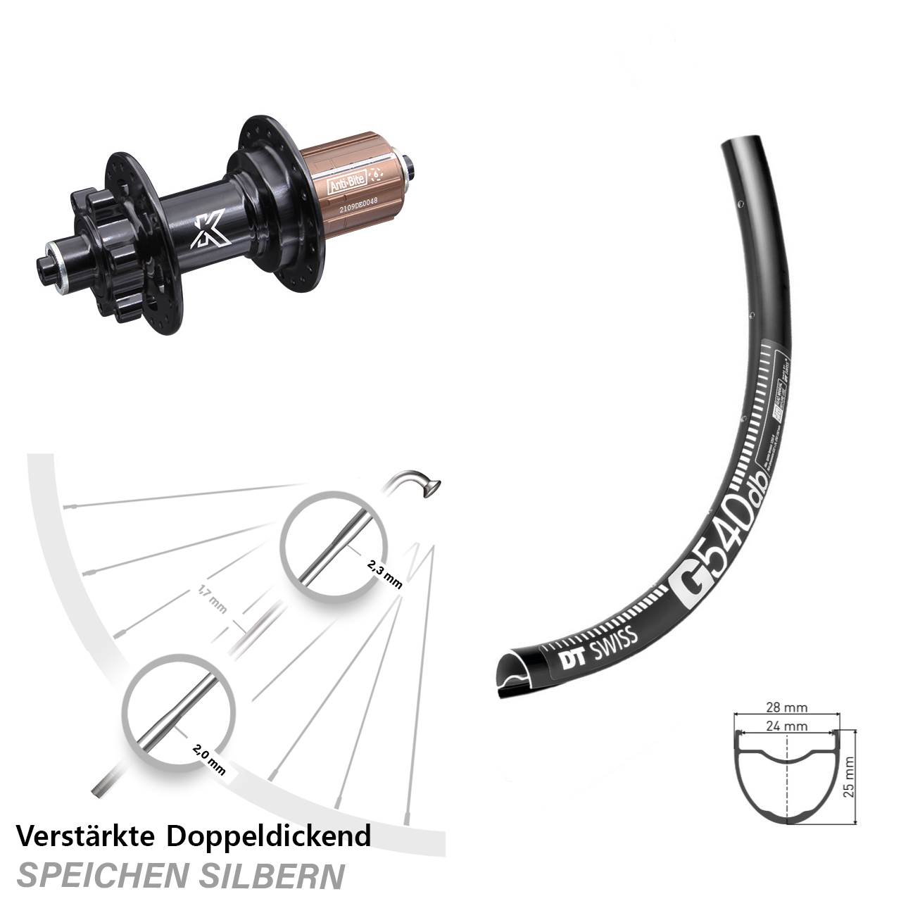 29 Zoll DT Swiss G 540 KX-M 6-Loch Hinterrad für Schnellspanner 8-12 fach HG