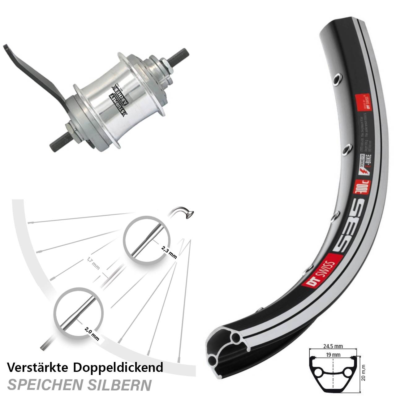 DT Swiss 535 Sturmey Archer Duomatic 28 Zoll Hinterrad Rücktrittbremse