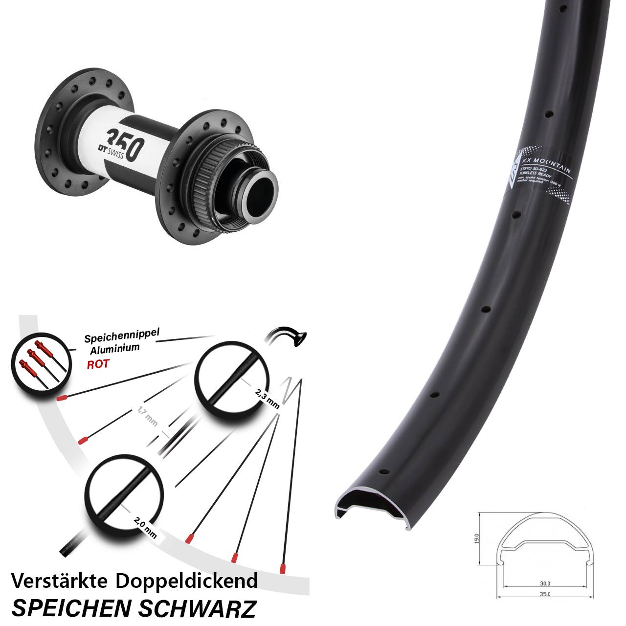 KX Mountain TR DT Swiss 350 29 Zoll Centerlock Vorderrad 15x110 Boost