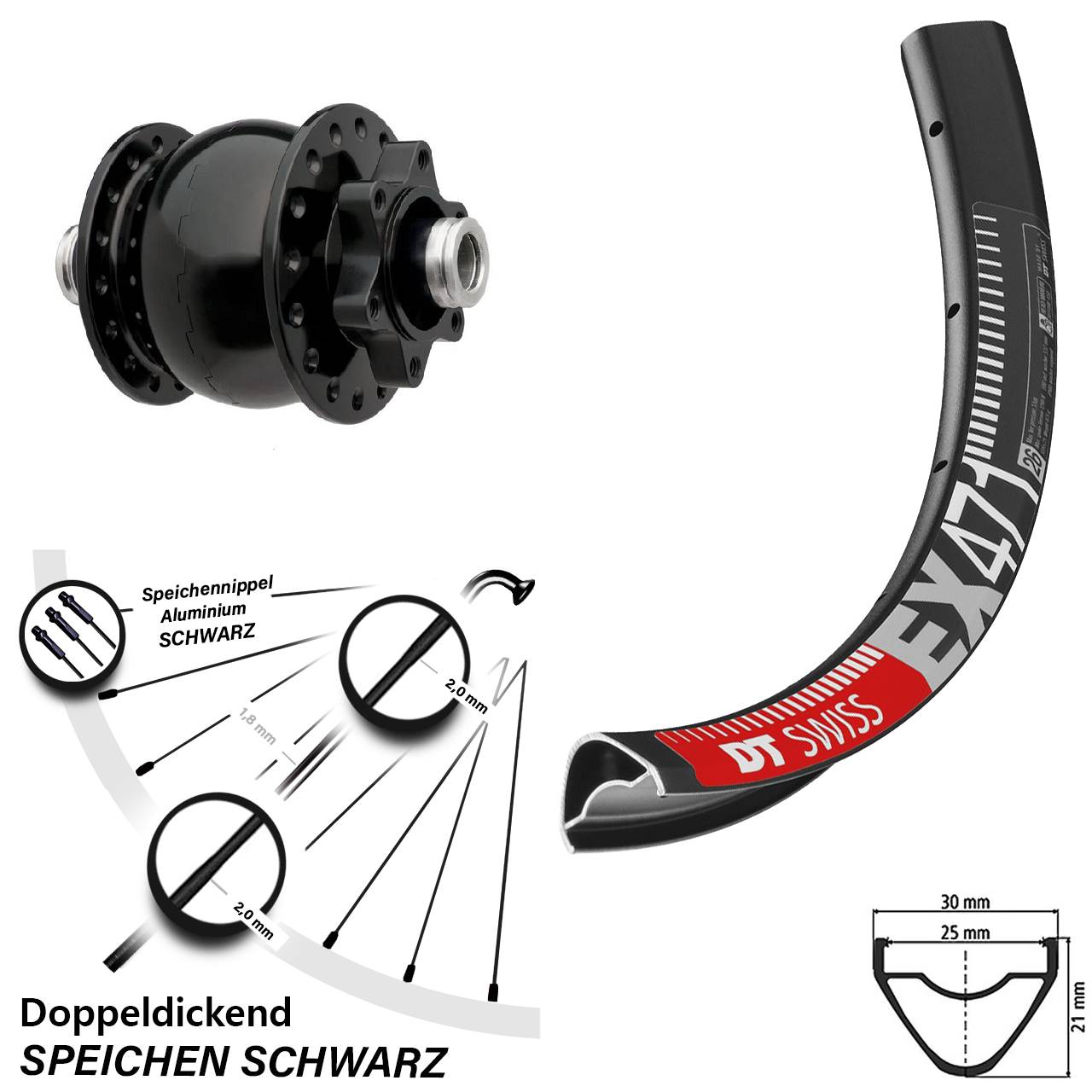 27,5 Zoll DT Swiss EX471 SON 28 6-Loch Nabendynamovorderrad 12x100