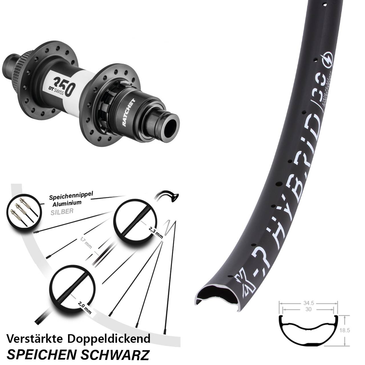 Boost Centerlock Hinterrad 12x148 29 Zoll KX-R Hybrid 30 DT Swiss 350 SRAM XD