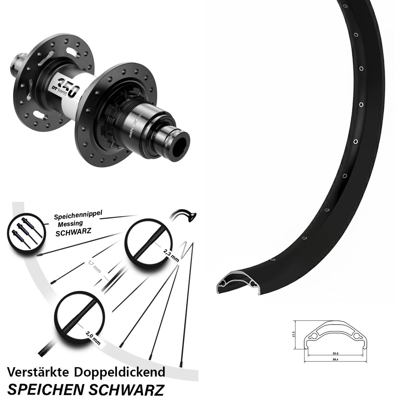 Hinterrad 12x148 29 Zoll Ryde Disc 35 DT Swiss 350 DEG 72 SRAM XD
