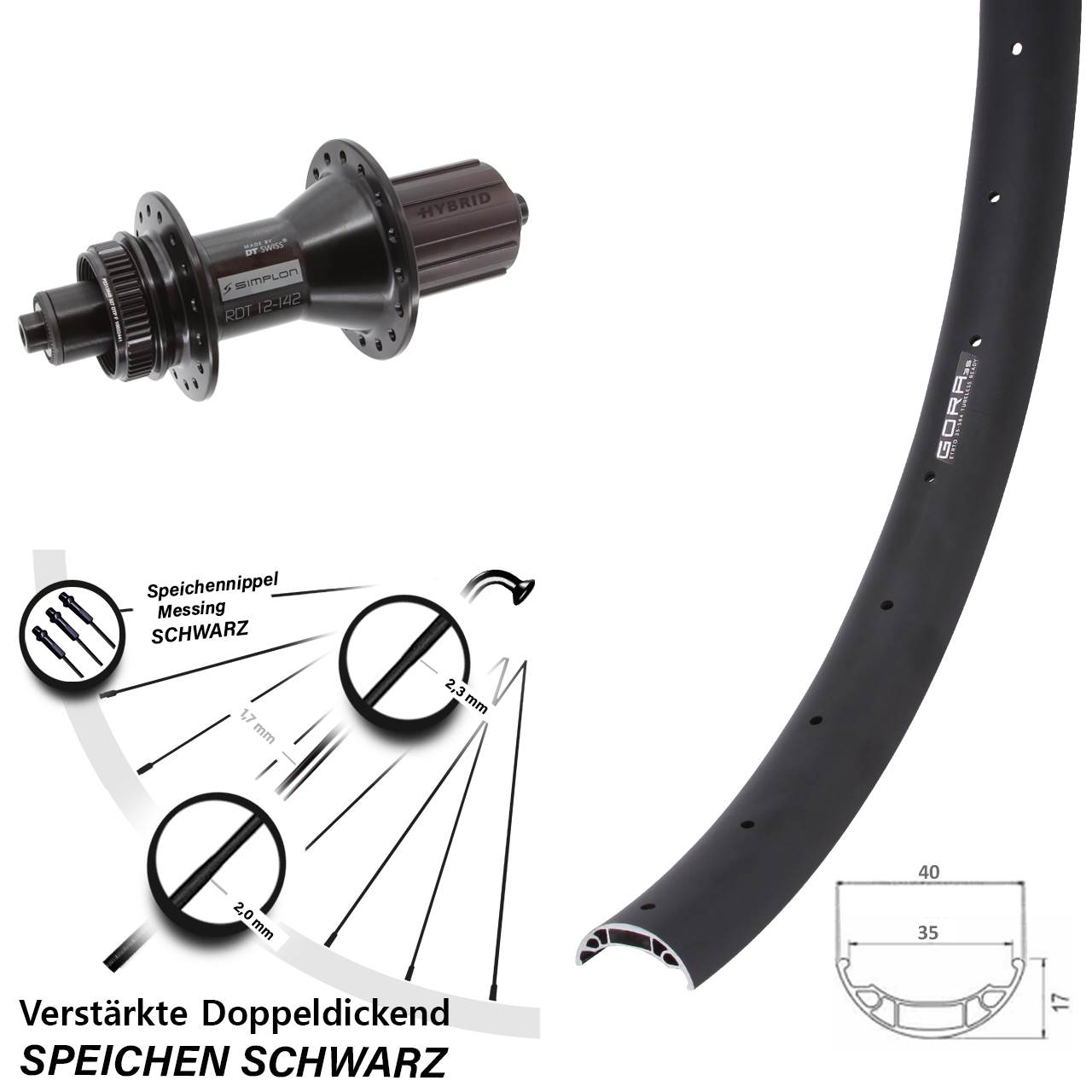 Disc Hinterrad für Schnellspanner 27,5 Zoll Gora 35 DT Swiss 370 Hybrid 8-11 fach