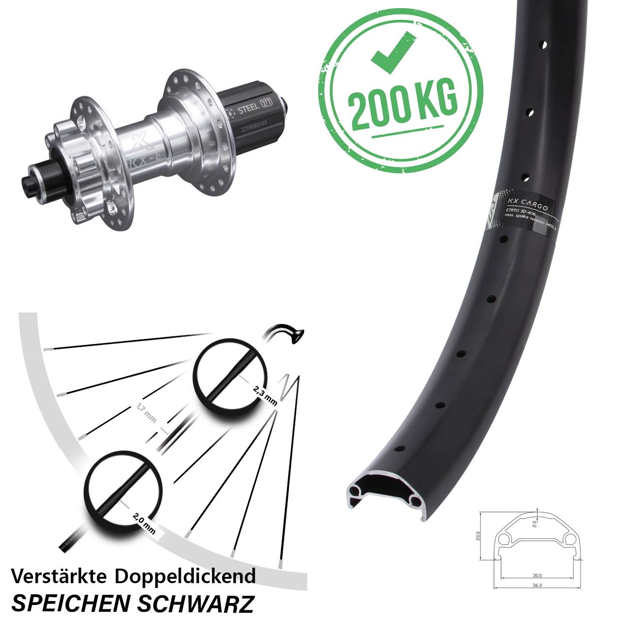 29 Zoll 6-Loch Hinterrad KX-E Cargo 8-12 fach HG für Schnellspanner