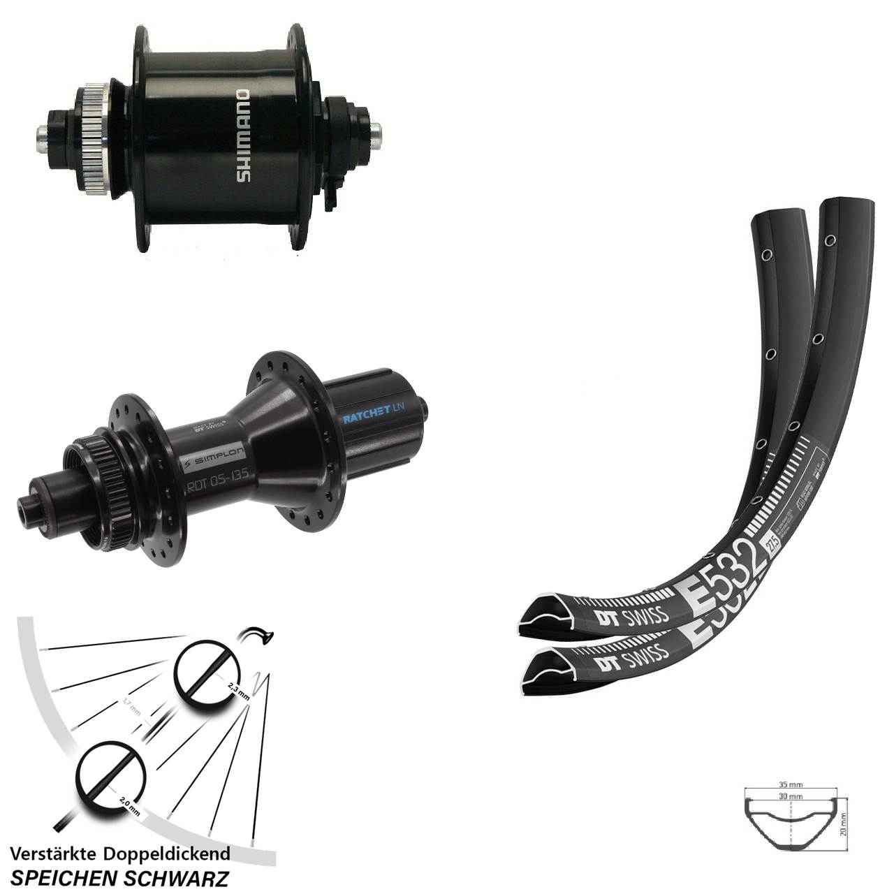 Centerlock Laufradsatz 29 Zoll DT Swiss E532-370 Hybrid QR Shimano DH-UR700-3D 8-11 fach