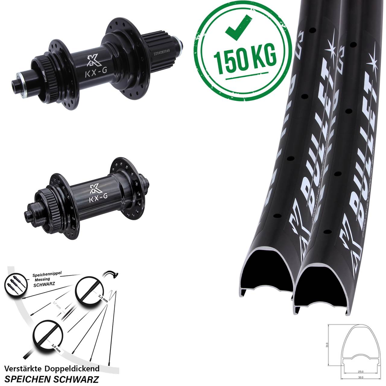 Laufradsatz Centerlock 28-29 Zoll KX-GS Bullet verstärkt Micro Spline für Schnellspanner
