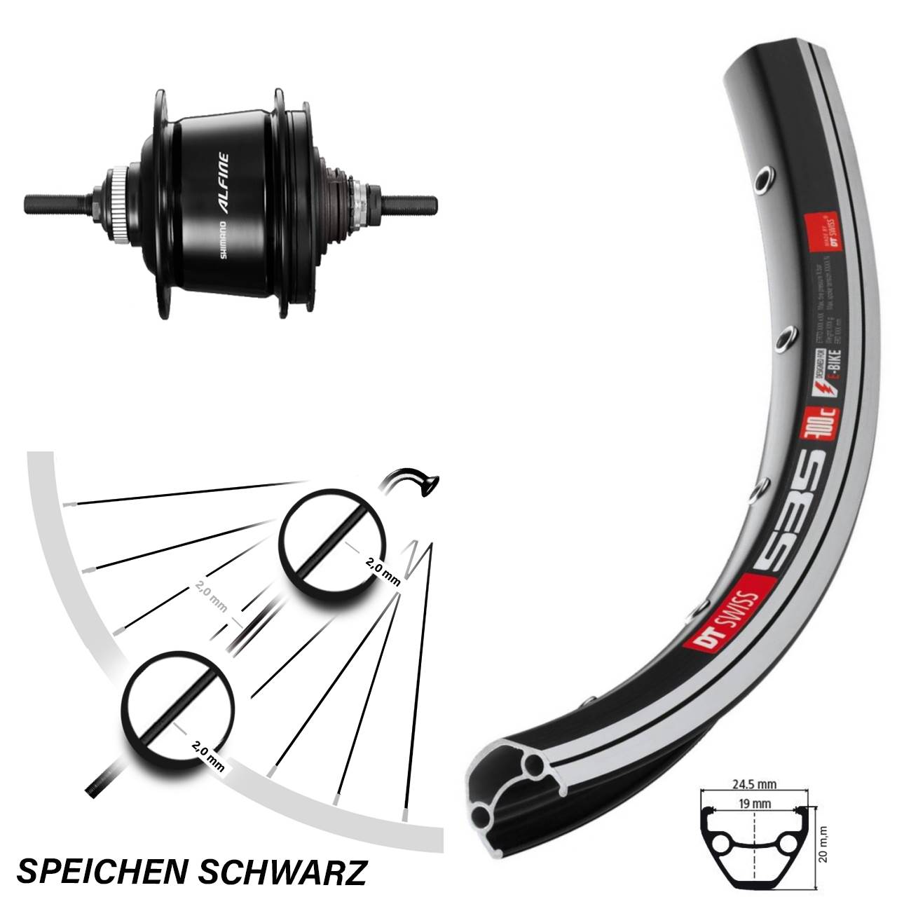 Shimano Alfine 8 Gang DT Swiss 535 Hinterrad 26 Zoll
