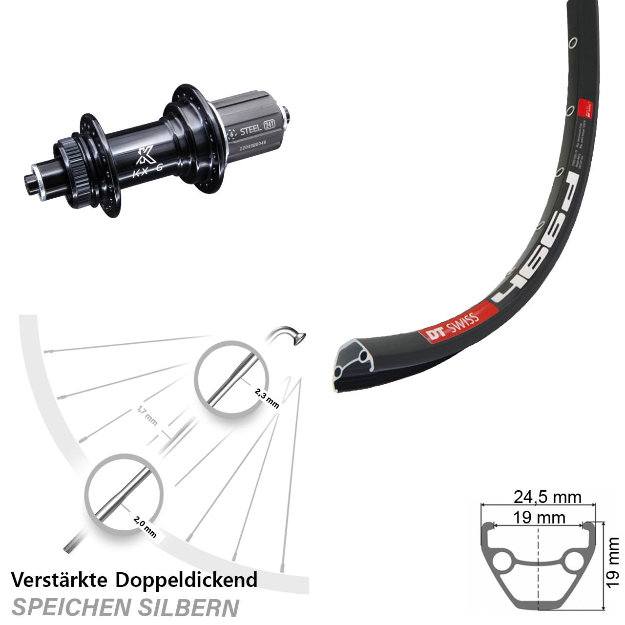 Disc Laufrad 29 Zoll DT Swiss 466d KX-GS verstärkt 8-12 fach HG für Schnellspanner
