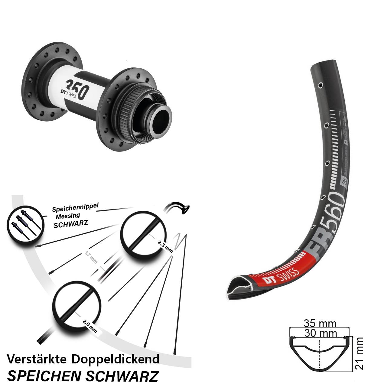 26 Zoll DT Swiss FR560-350 Vorderrad Centerlock 15x110 Boost