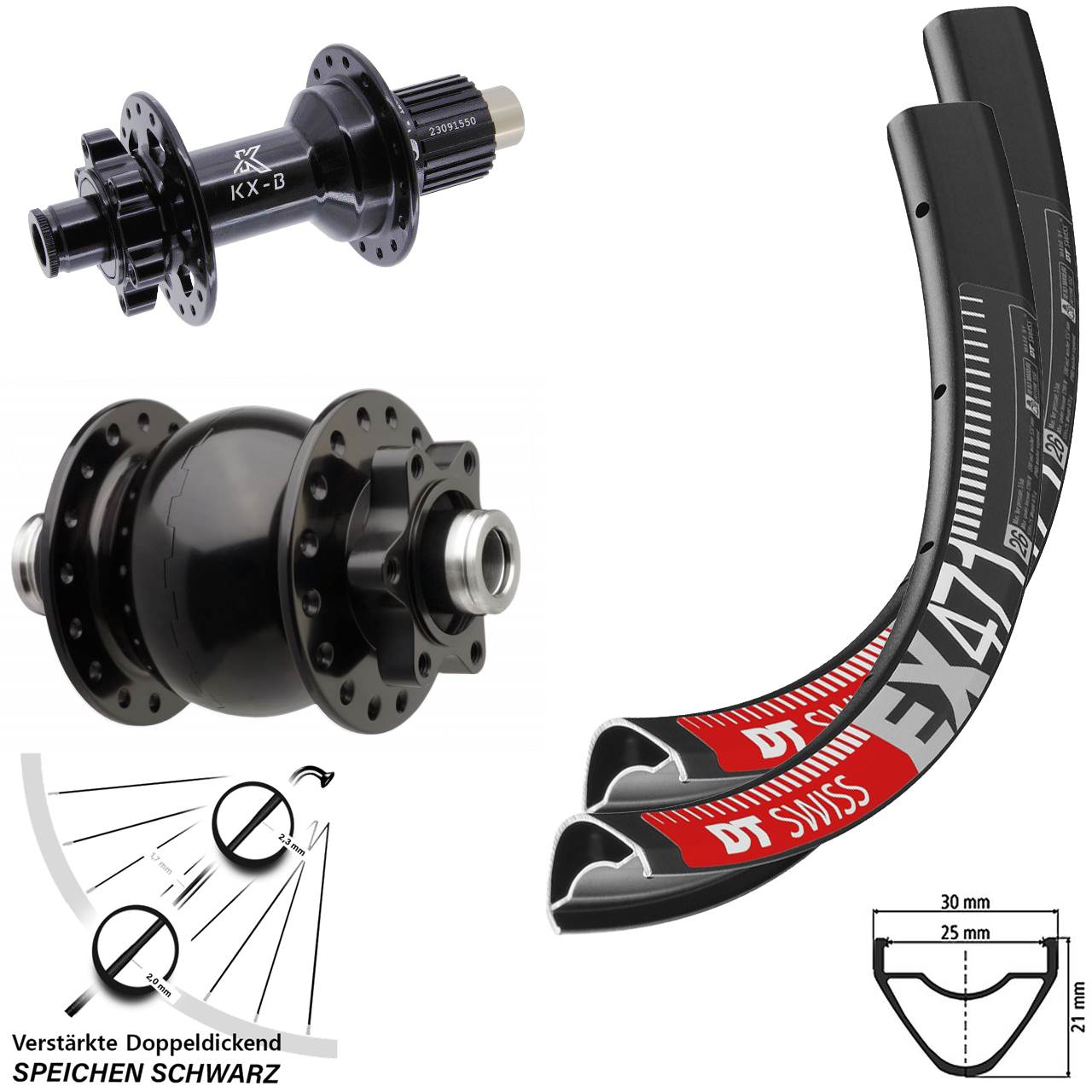 29 Zoll DT Swiss EX 471 KX-B SON 28 Boost Disc Laufradsatz 12x110/148 Shimano Micro Spline