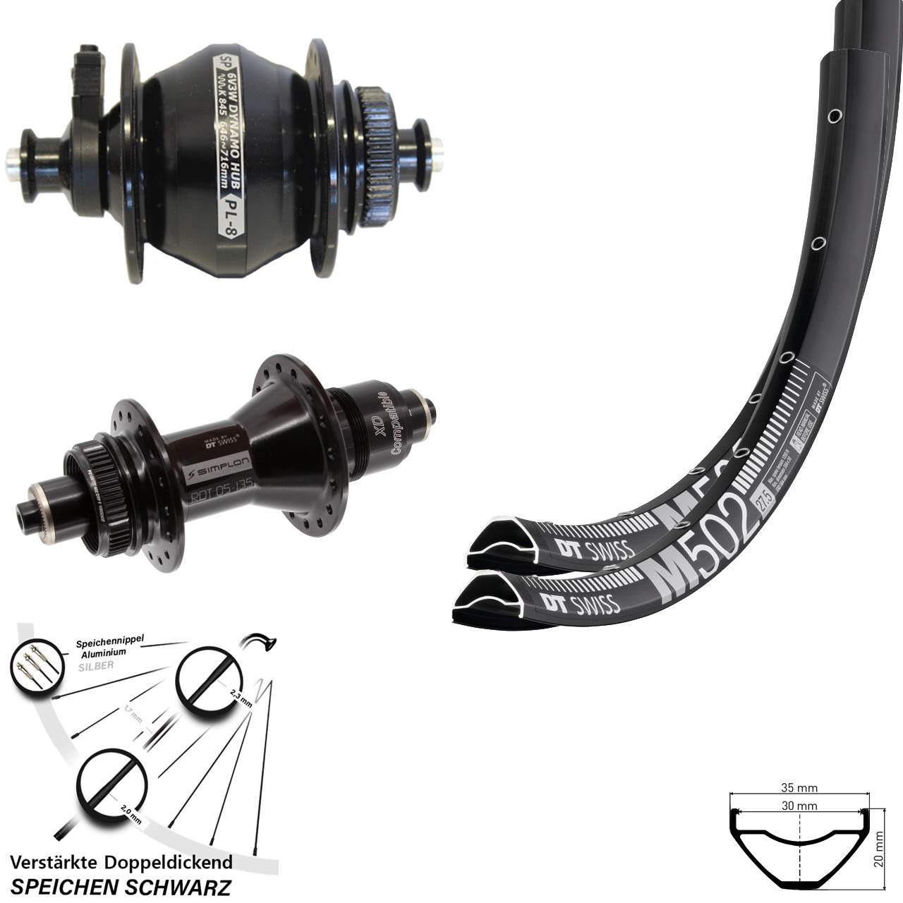 Disc Laufrad-Satz 29 Zoll DT Swiss M 502 370 Shutter PL-8 SRAM XD QR