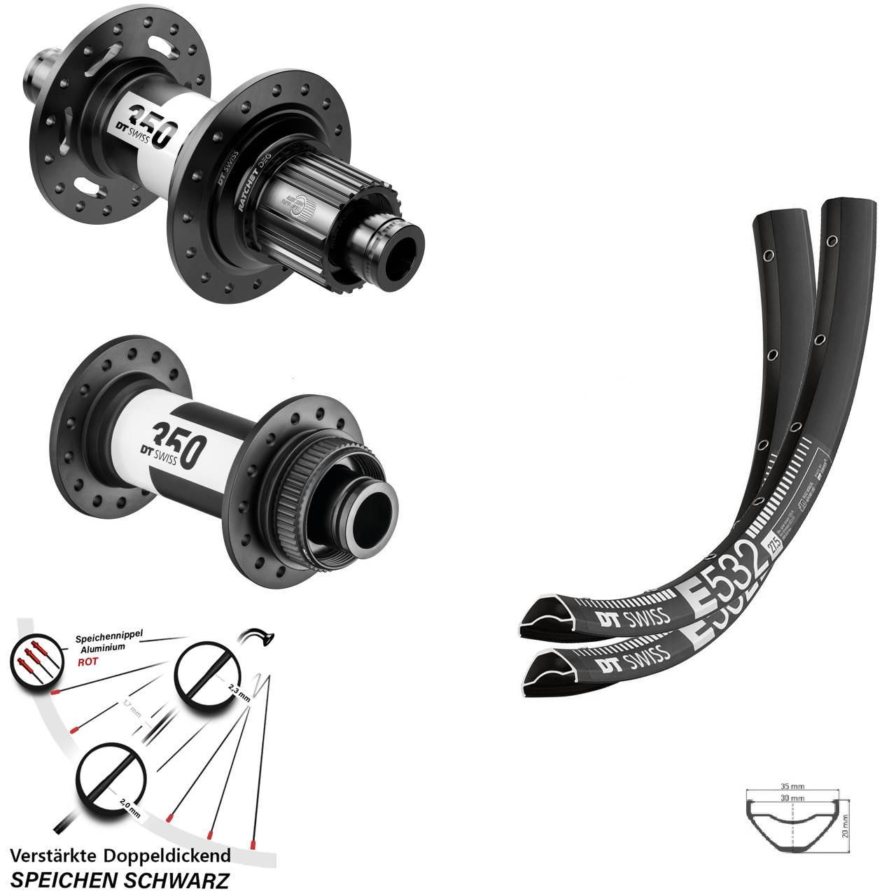 DT Swiss E532 350 DEG 72 27,5 Zoll Disc Laufrad-Satz 15x110 12x148 Micro Spline