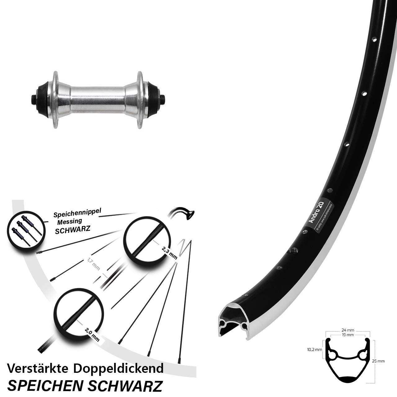 28 Zoll Ryde Andra 20 Formula FM21 Vorderrad für Schnellspanner