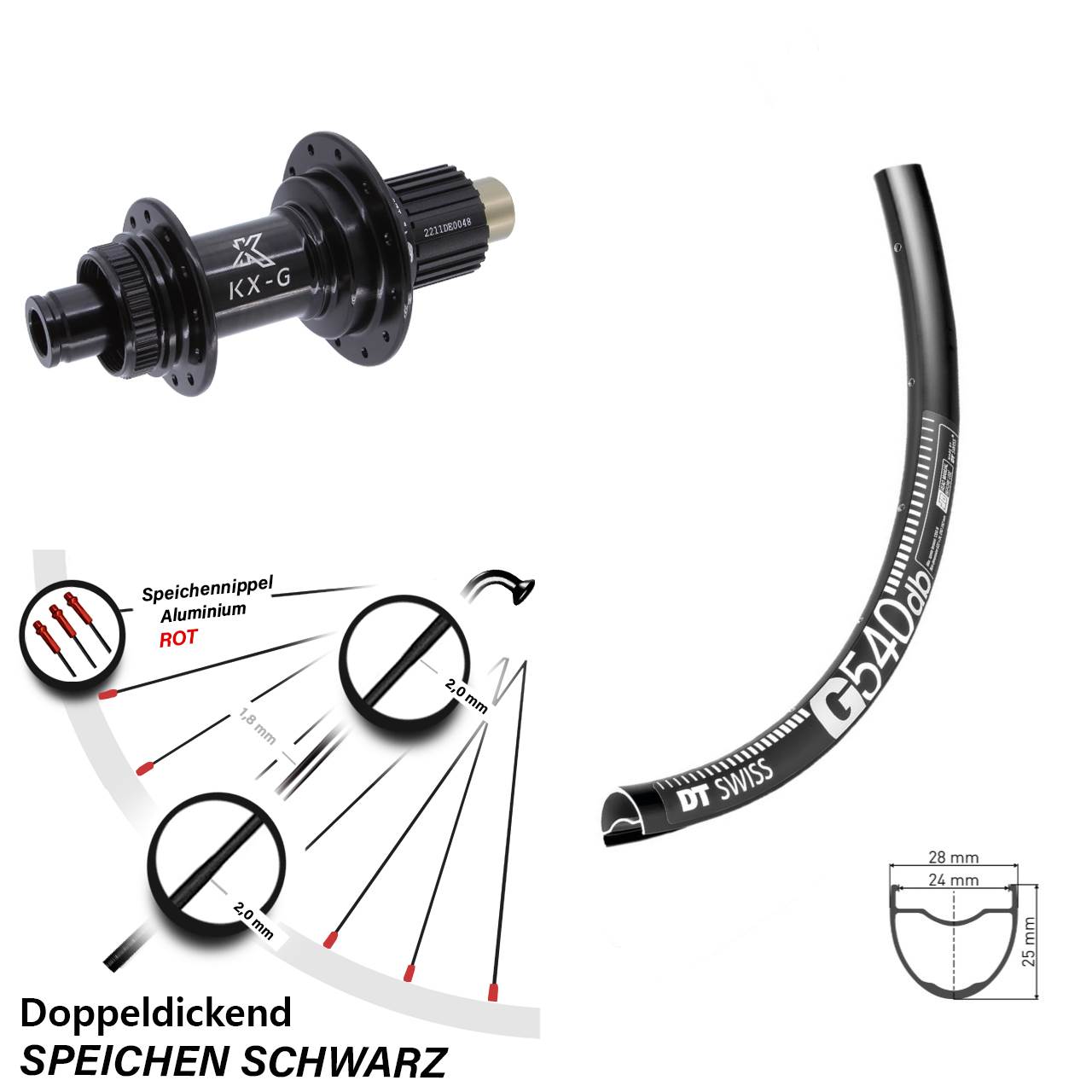 28 Zoll DT Swiss G 540 Hinterrad KX-G Micro Spline 12x142