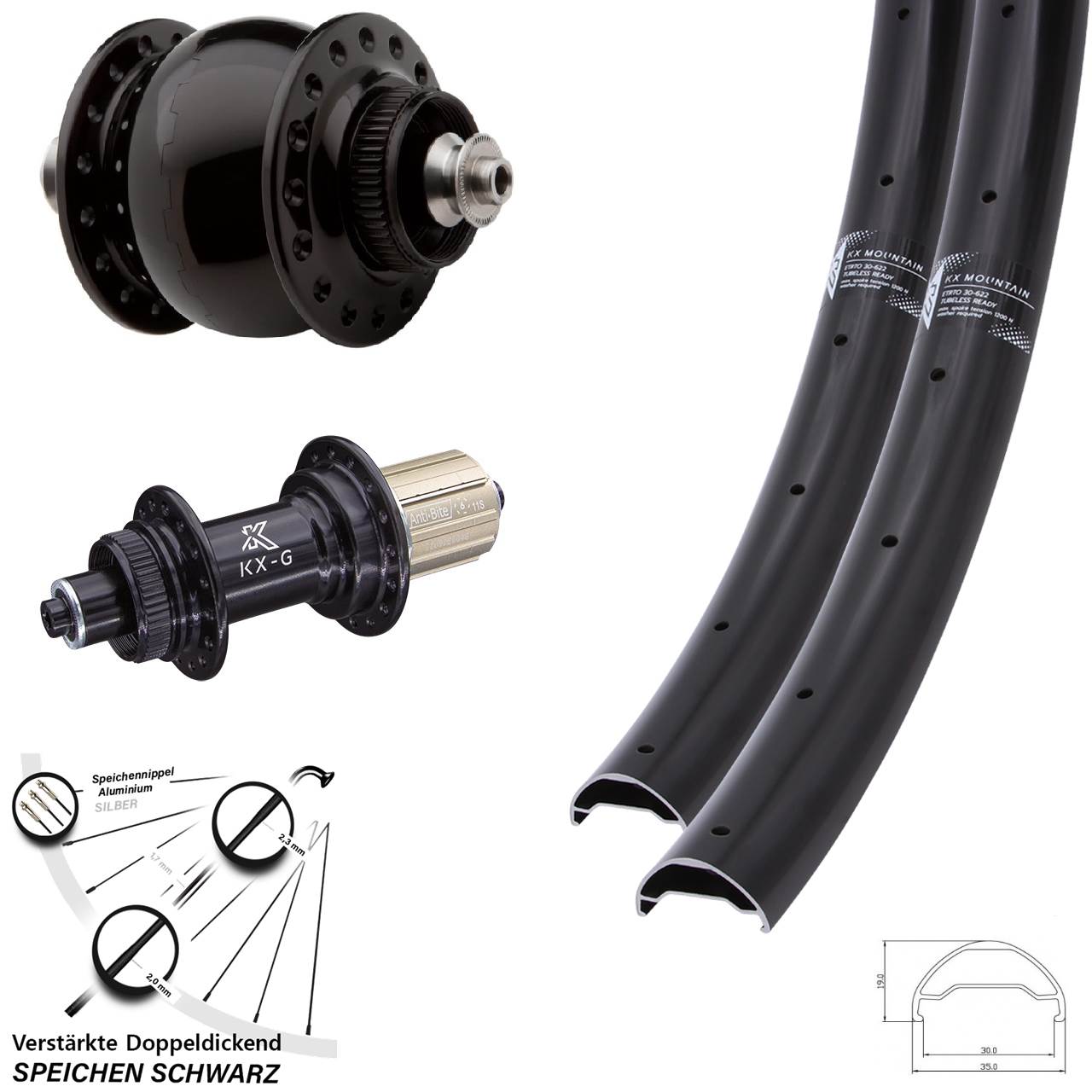 Centerlock Laufradsatz für Schnellspanner 29 Zoll KX-G Mountain SON delux 8-12 fach