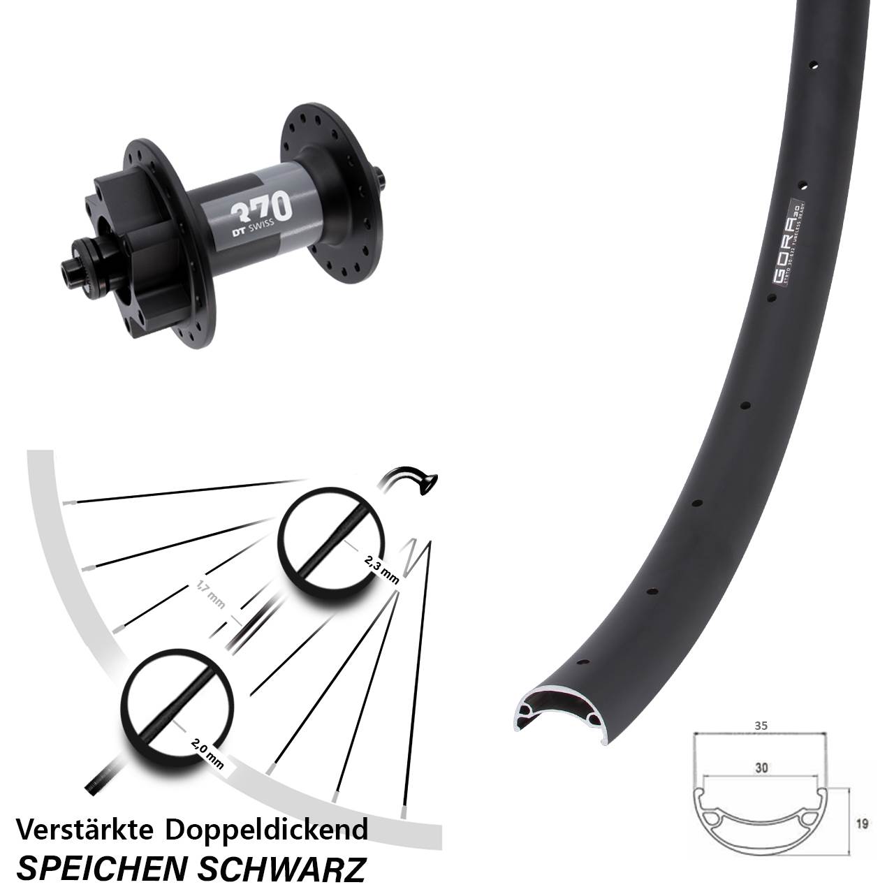 Gora 30 DT Swiss 370 27,5 Zoll Vorderrad 6-Loch für Schnellspanner