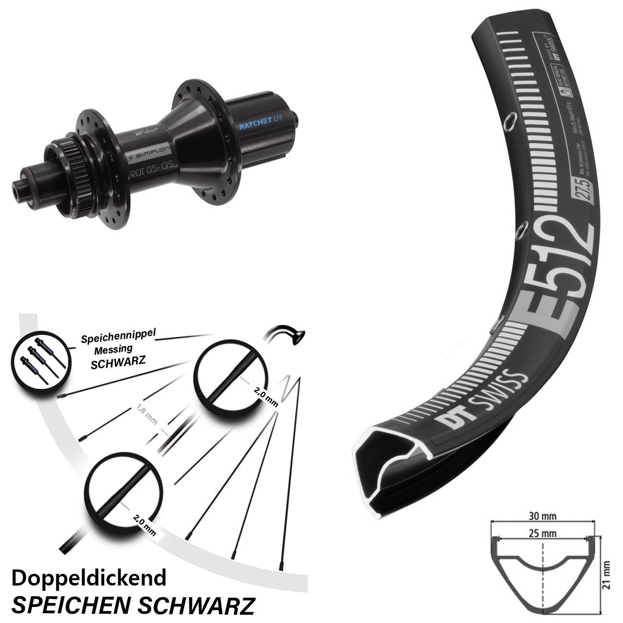 Disc Hinterrad für Schnellspanner 650B DT Swiss E512-370 Hybrid 8-11 fach HG