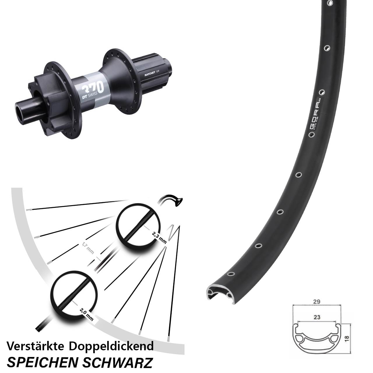 Disc Laufrad 28-29 Zoll Gora 23 DT Swiss 370 8-11 fach 12x148 Boost