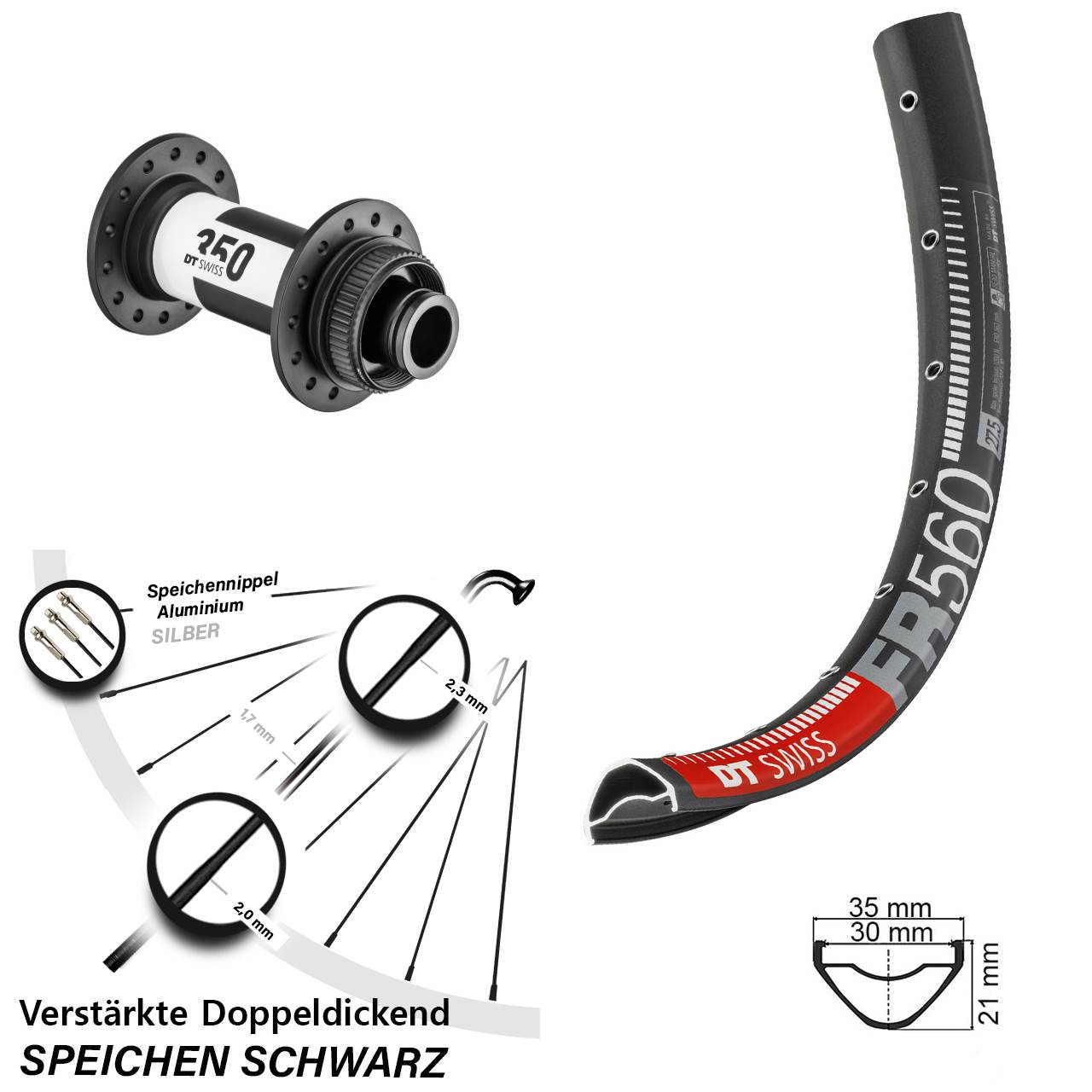 Centerlock Vorderrad 26 Zoll DT Swiss FR 560-350 15x100