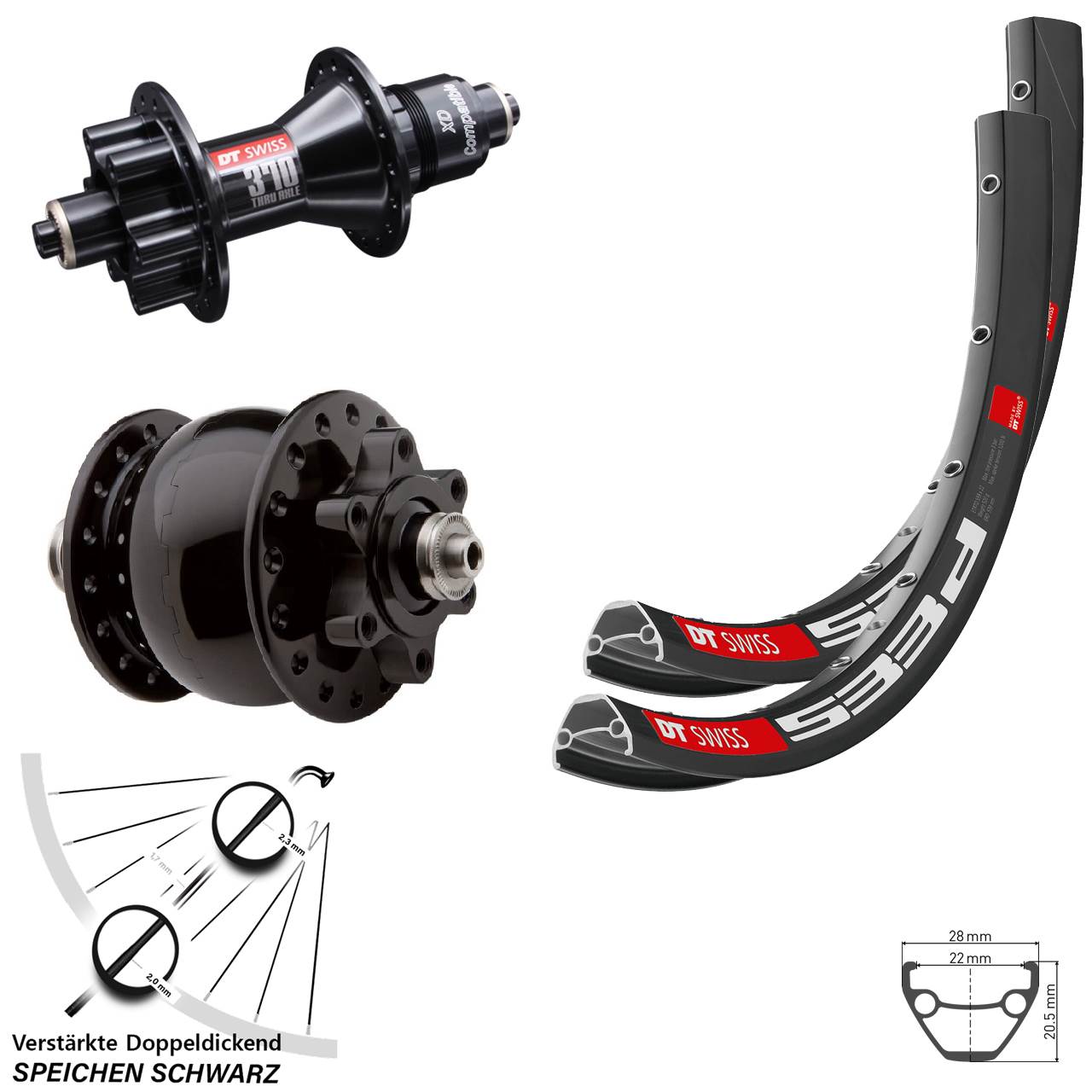 27,5 Zoll DT Swiss 533D Disc Laufradsatz 5x100/135 370 3P XD SON 28