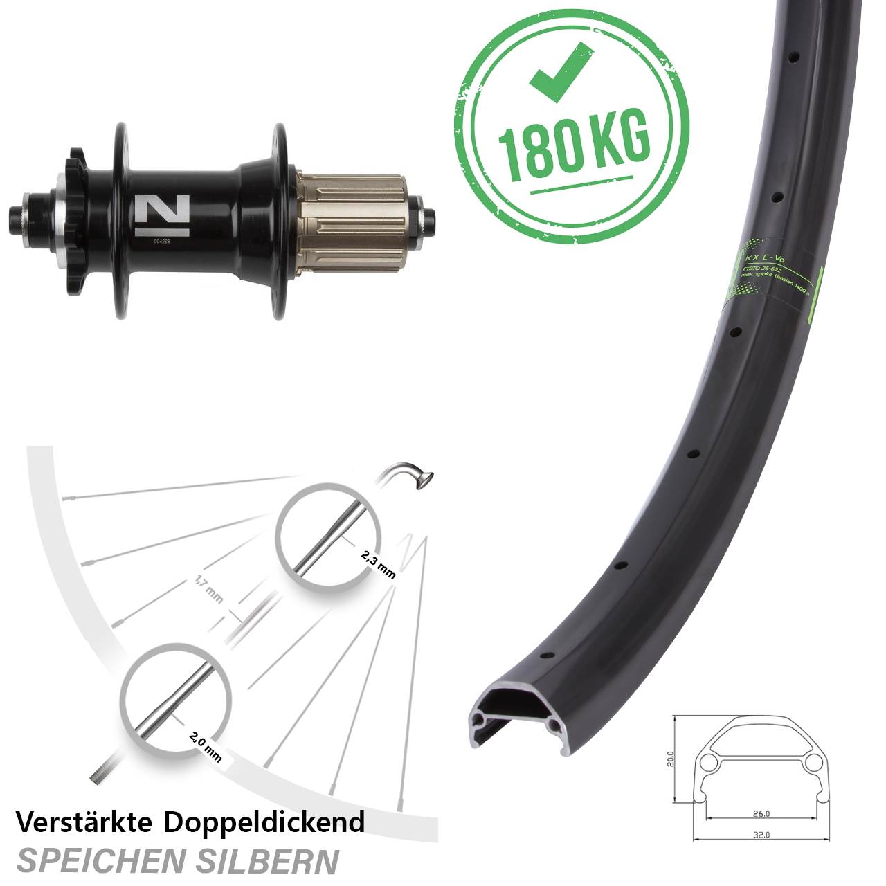 26 Zoll KX Evo Novatec D-042SB Disc Laufrad für Schnellspanner 8-11 fach