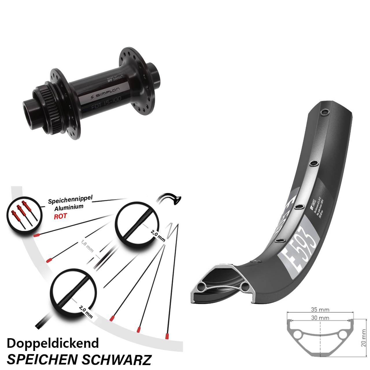 Centerlock Vorderrad 29 Zoll DT Swiss E 593-370 15x100
