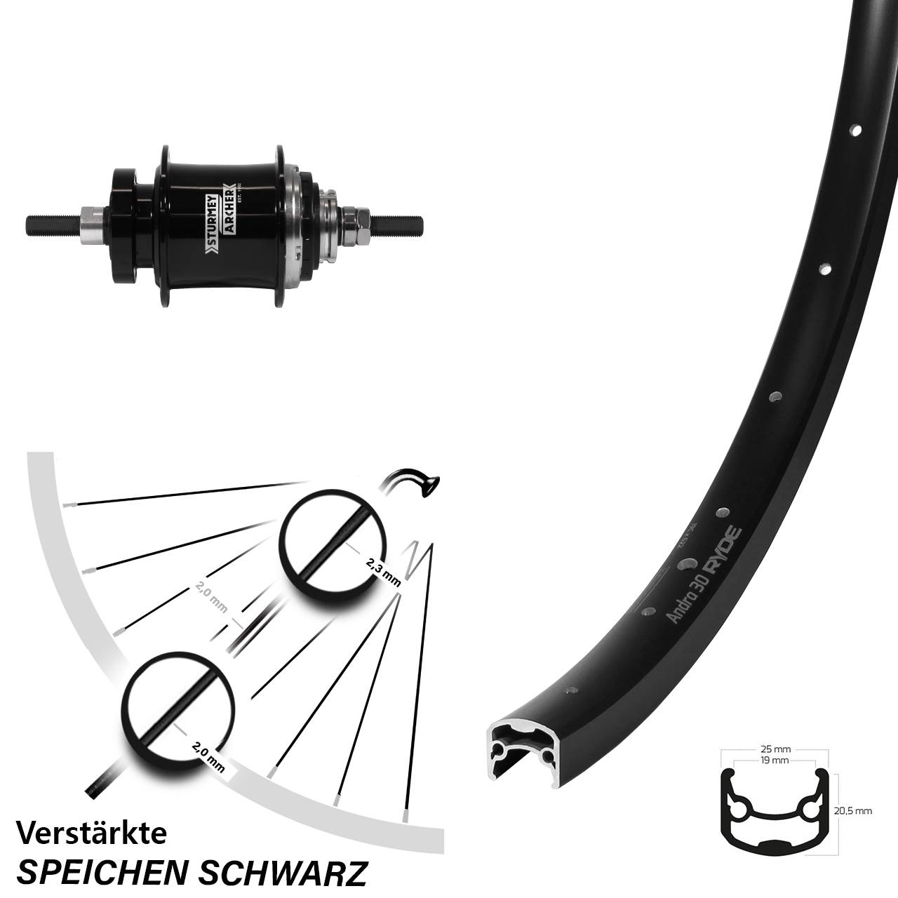Ryde Andra 30 28 Zoll Hinterrad Sturmey Archer Automatic 2 Gang 6-Loch