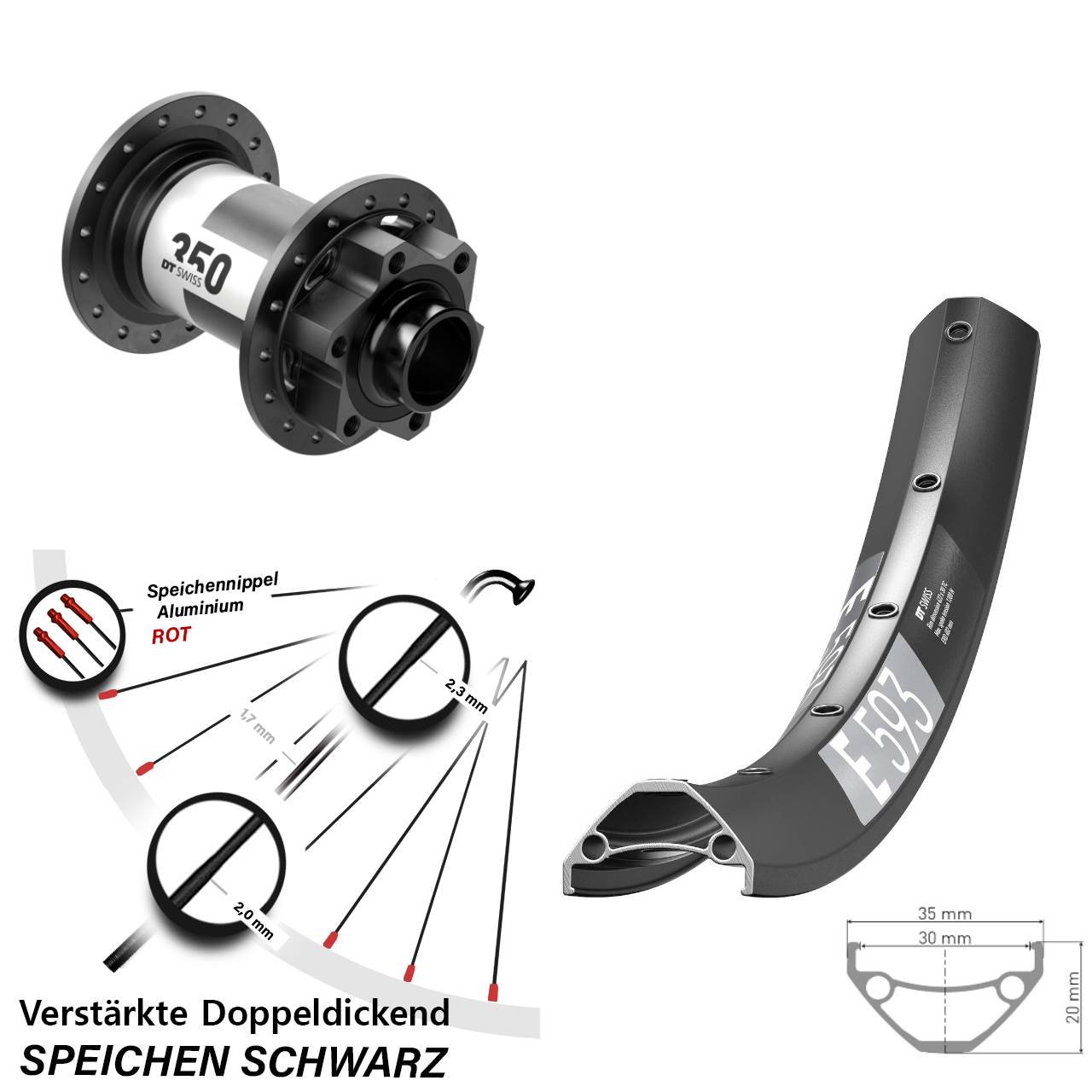 6-Loch Vorderrad 20x110 Boost 27,5 Zoll DT Swiss E 593-350