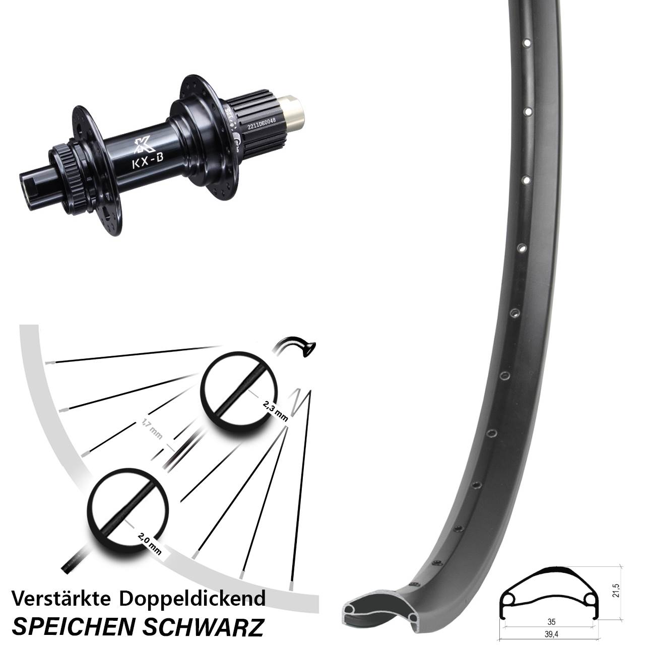 27,5 Zoll Ambrosio E35 KX-B Hinterrad Centerlock 12x148 Micro Spline