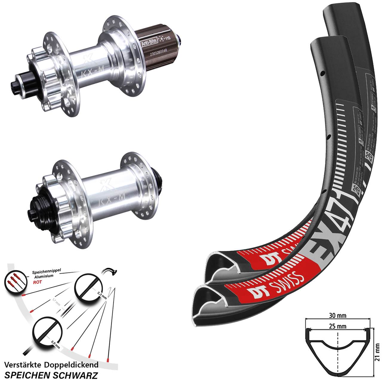 6-Loch Laufradsatz QR 27,5 Zoll DT Swiss EX 471 KX-M 8-12 fach HG