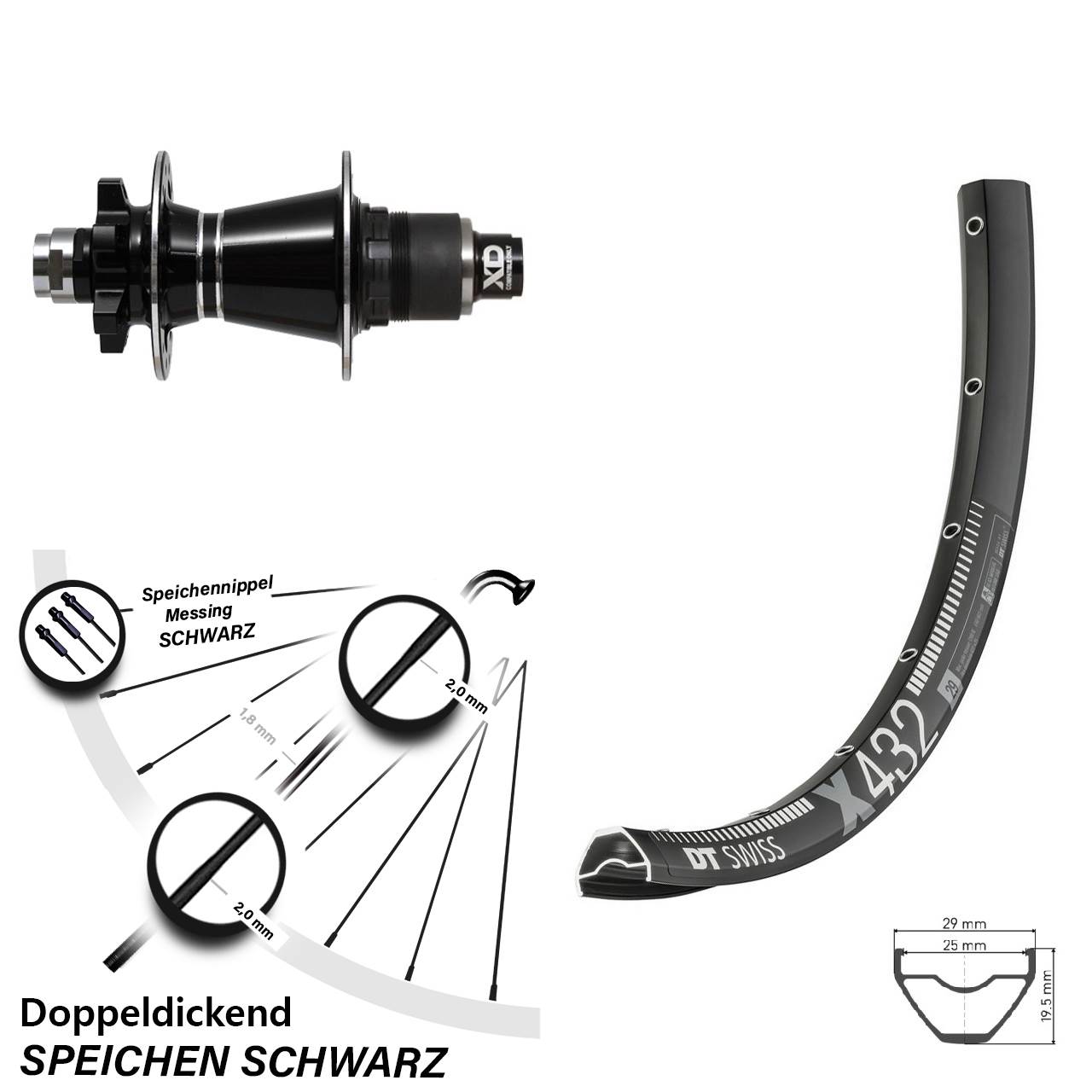 6-Loch Hinterrad 12x142 29 Zoll DT Swiss X432 Formula GDC XD