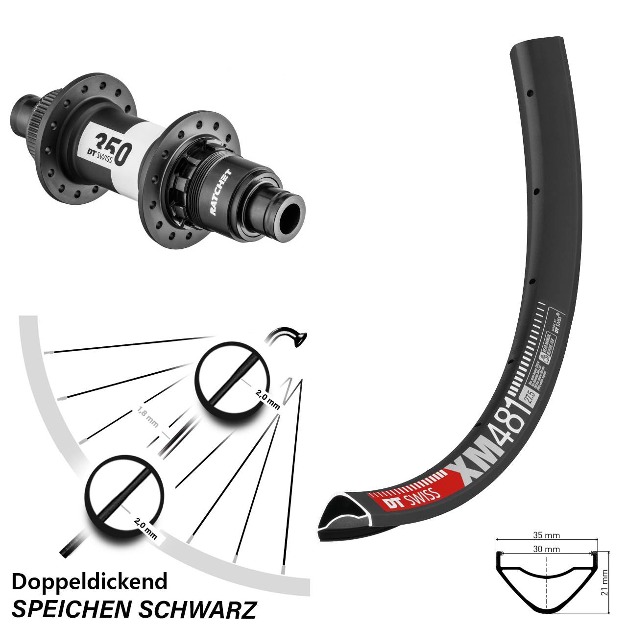 Hinterrad Centerlock 12x142 27,5 Zoll DT Swiss XM 481 DT Swiss 350