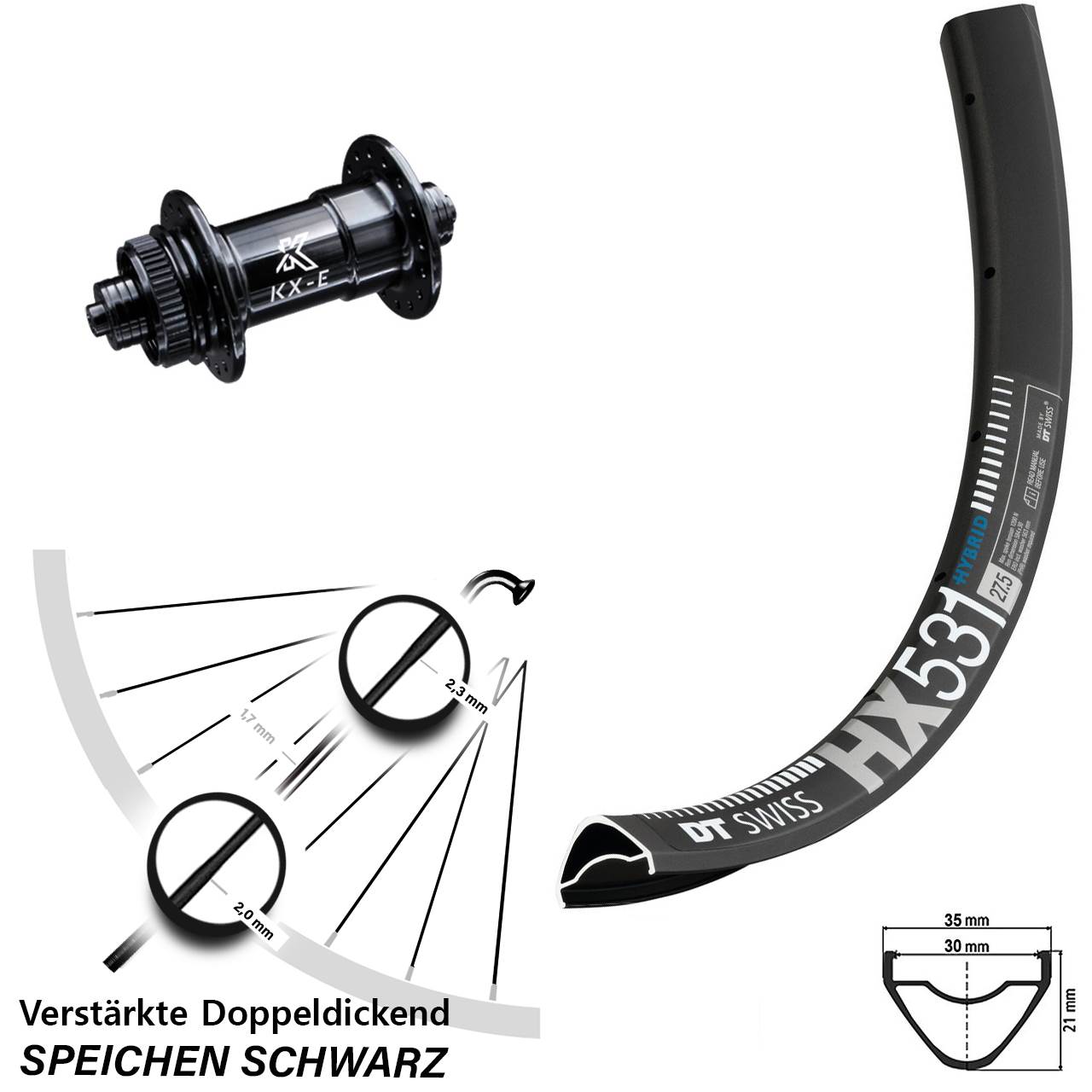 DT Swiss HX531 KX-E 29 Zoll Vorderrad Centerlock QR