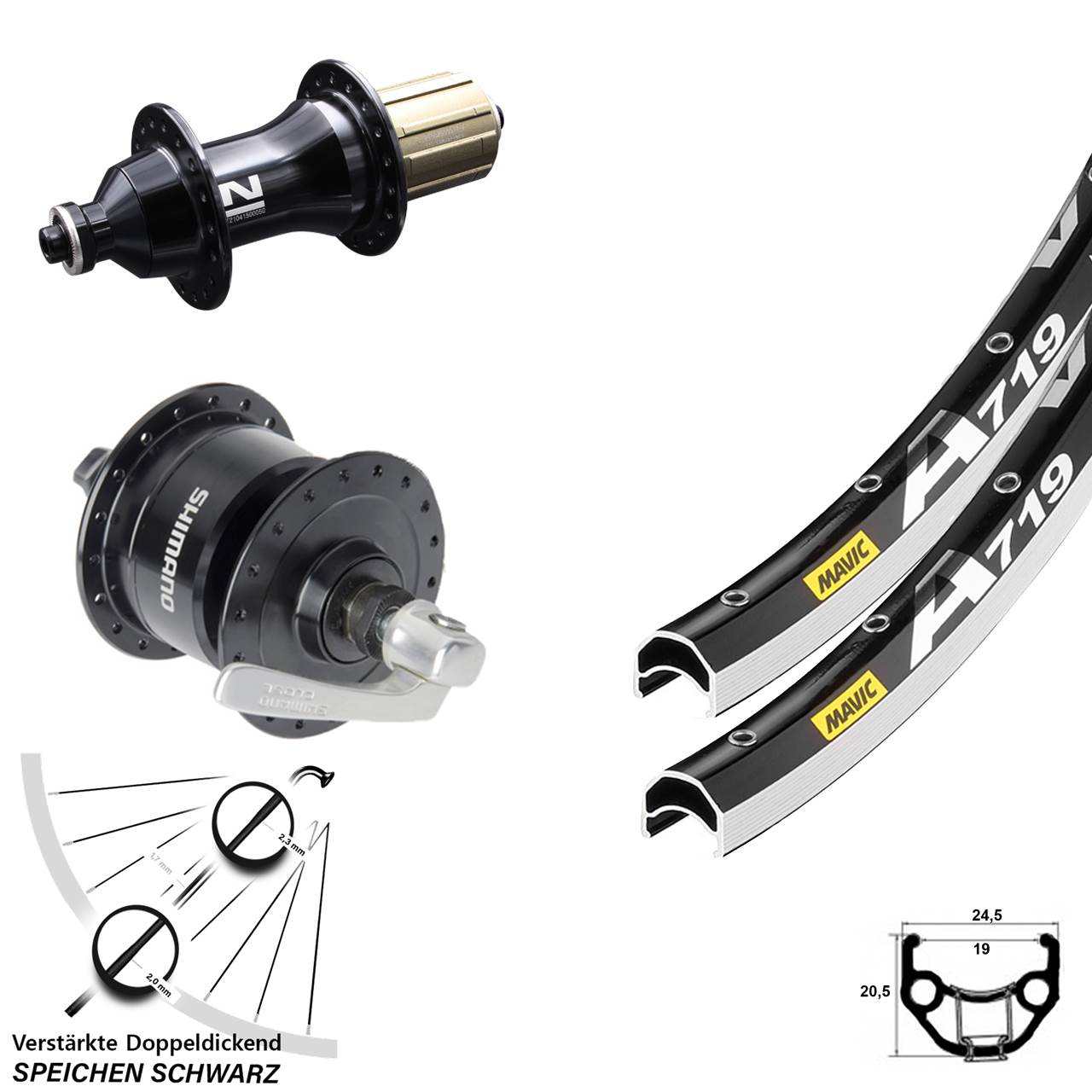 Laufrad-Satz QR 28 Zoll Mavic A719 Novatec F-162SB Shimano DH3N72 8-12 fach HG