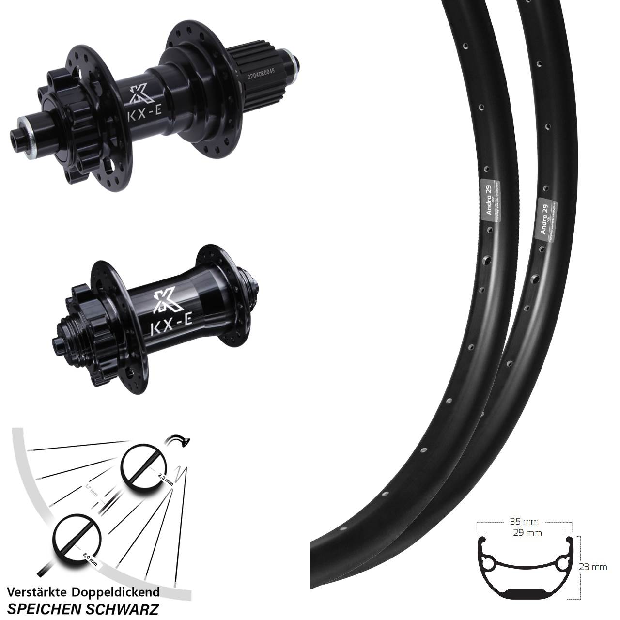 6-Loch Laufradsatz Ryde Andra 29 Zoll KX-E Shimano Micro Spline für Schnellspanner