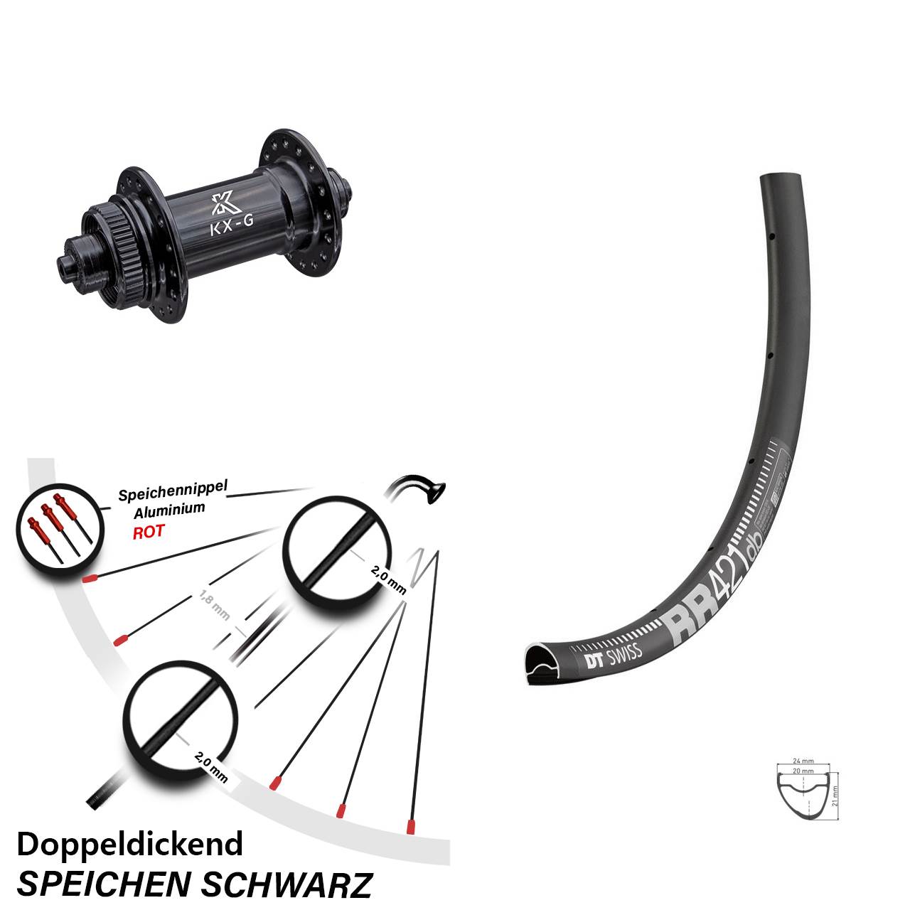 Vorderrad Road Disc KX-G Schnellspanner DT Swiss RR 421 DB 28 Zoll